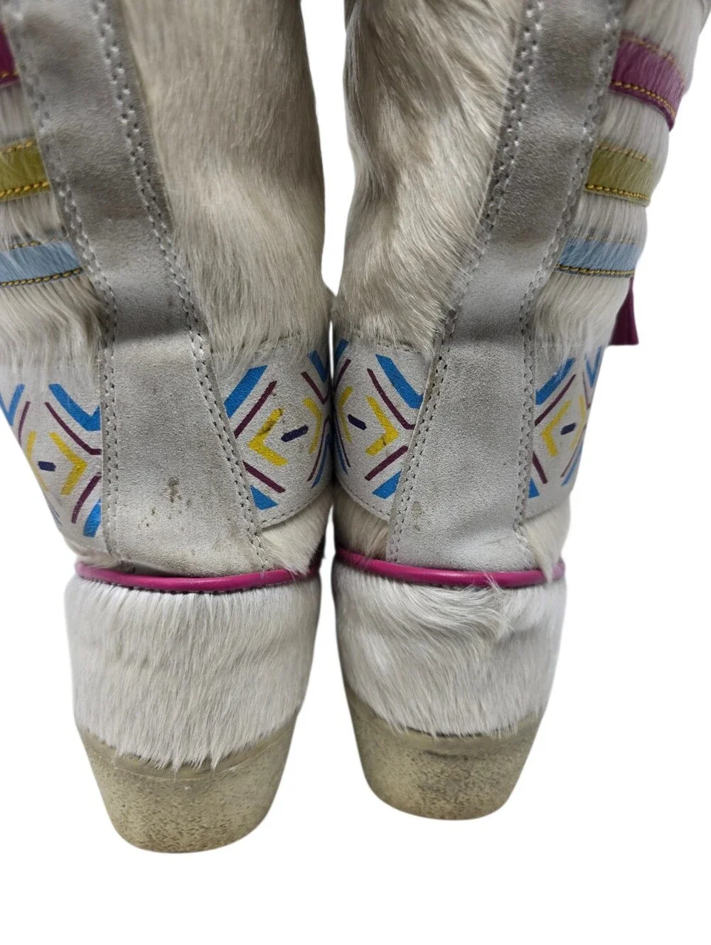 Vintage Tecnica Italy Cream Fur Après Ski Boots US 8.5 Southwestern Tassels